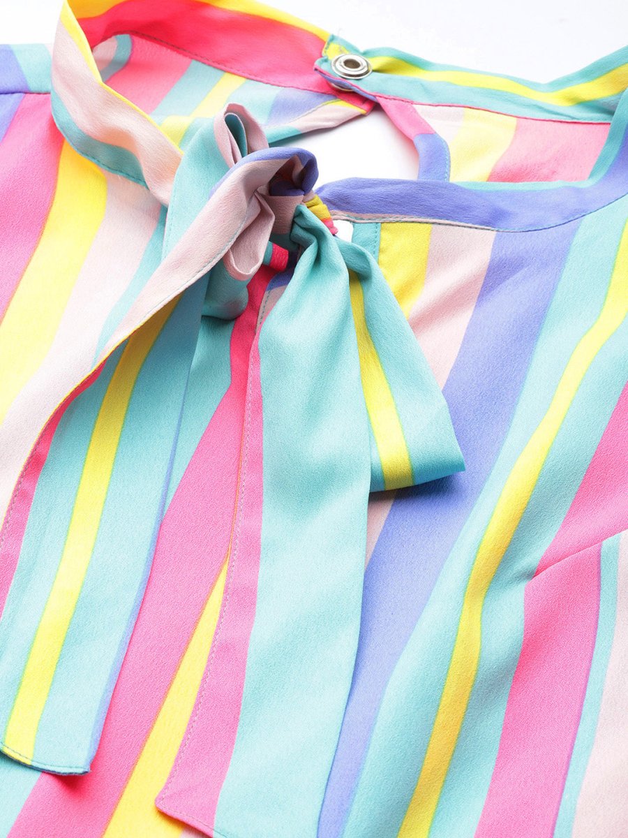 Ahalyaa Multicoloured Striped Basic Jumpsuit | Swadesiicart