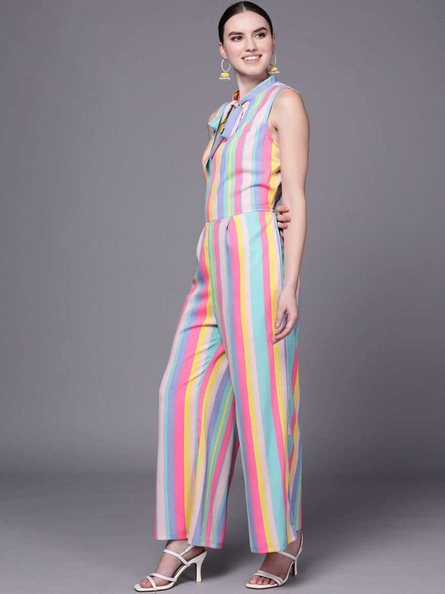 Ahalyaa Multicoloured Striped Basic Jumpsuit | Swadesiicart