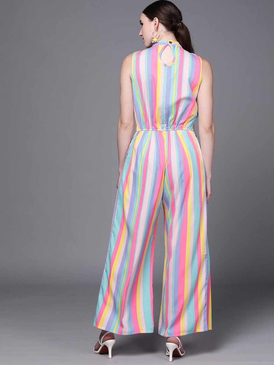 Ahalyaa Multicoloured Striped Basic Jumpsuit | Swadesiicart