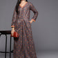 Ahalyaa Grey & Brown Velvet Printed Basic Jumpsuit with Pocket | Swadesiicart