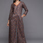 Ahalyaa Grey & Brown Velvet Printed Basic Jumpsuit with Pocket | Swadesiicart