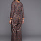 Ahalyaa Grey & Brown Velvet Printed Basic Jumpsuit with Pocket | Swadesiicart