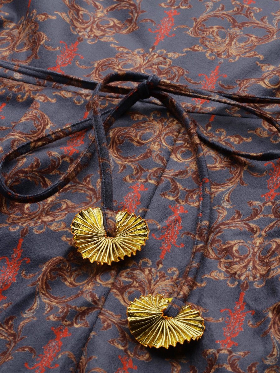 Ahalyaa Grey & Brown Velvet Printed Basic Jumpsuit with Pocket | Swadesiicart