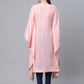 Ahalyaa Women Light Pink Pure Cotton Printed Flared Sleeve Kaftan Kurta | Swadesiicart