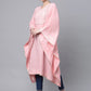 Ahalyaa Women Light Pink Pure Cotton Printed Flared Sleeve Kaftan Kurta | Swadesiicart