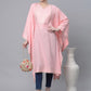 Ahalyaa Women Light Pink Pure Cotton Printed Flared Sleeve Kaftan Kurta | Swadesiicart
