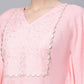 Ahalyaa Women Light Pink Pure Cotton Printed Flared Sleeve Kaftan Kurta | Swadesiicart