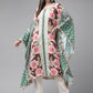 Ahalyaa Women Green & Pink Floral Printed Flared Sleeves Gotta Patti Floral Crepe Kaftan Kurta | Swadesiicart