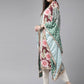 Ahalyaa Women Green & Pink Floral Printed Flared Sleeves Gotta Patti Floral Crepe Kaftan Kurta | Swadesiicart