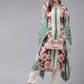 Ahalyaa Women Green & Pink Floral Printed Flared Sleeves Gotta Patti Floral Crepe Kaftan Kurta | Swadesiicart