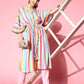 Ahalyaa Women Striped Flared Sleeves Crepe Kaftan Kurta | Swadesiicart