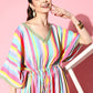 Ahalyaa Women Striped Flared Sleeves Crepe Kaftan Kurta | Swadesiicart