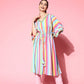 Ahalyaa Women Striped Flared Sleeves Crepe Kaftan Kurta | Swadesiicart