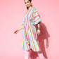 Ahalyaa Women Striped Flared Sleeves Crepe Kaftan Kurta | Swadesiicart