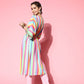 Ahalyaa Women Striped Flared Sleeves Crepe Kaftan Kurta | Swadesiicart