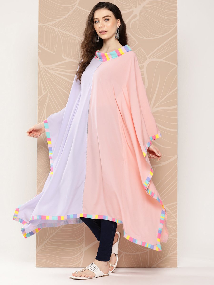 Ahalyaa Women Colourblocked Flared Sleeves Gotta Patti Crepe Kaftan Kurta | Swadesiicart