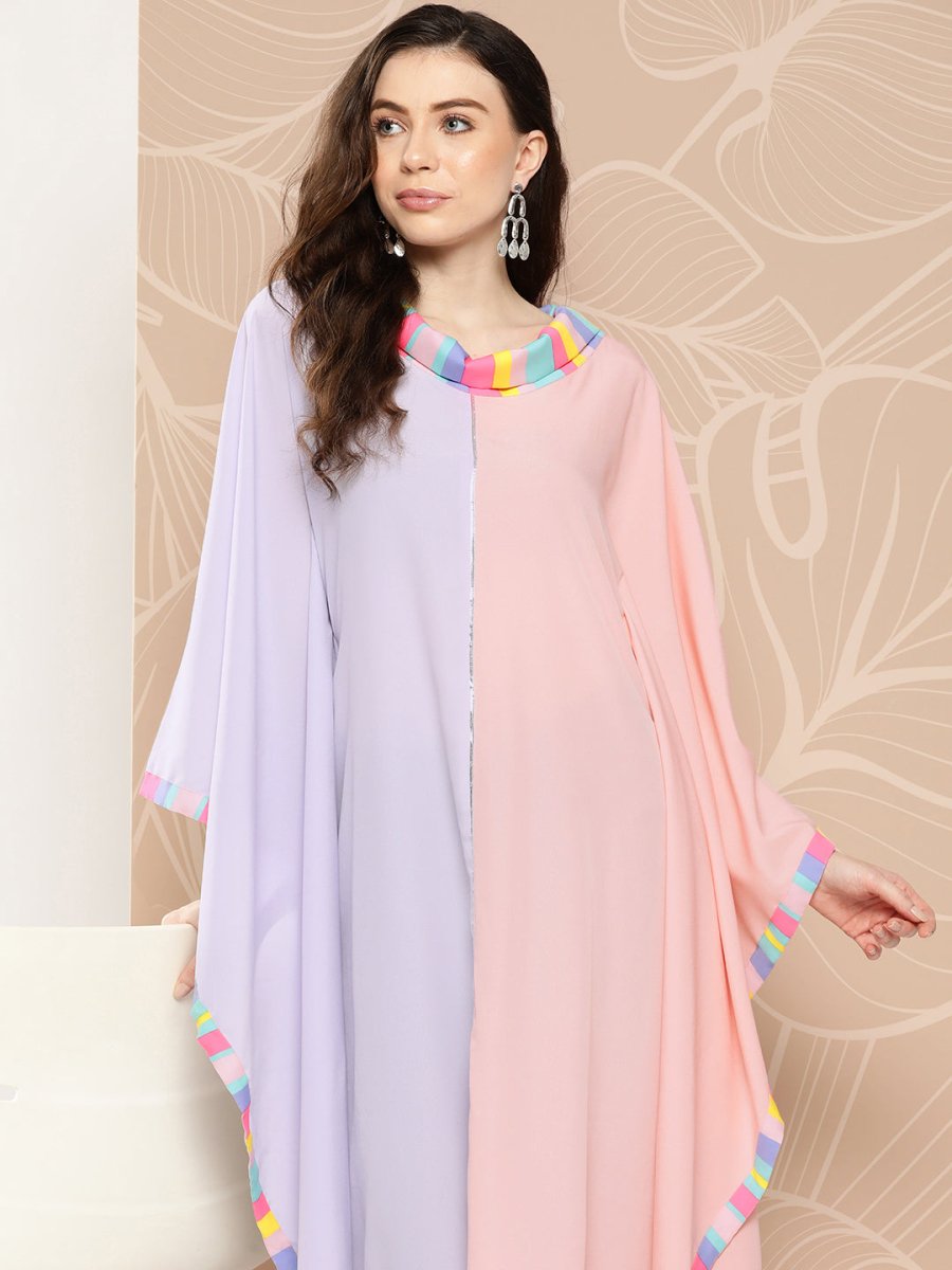 Ahalyaa Women Colourblocked Flared Sleeves Gotta Patti Crepe Kaftan Kurta | Swadesiicart