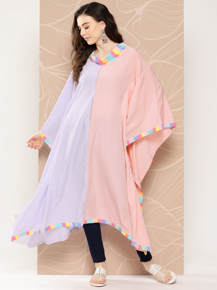 Ahalyaa Women Colourblocked Flared Sleeves Gotta Patti Crepe Kaftan Kurta | Swadesiicart