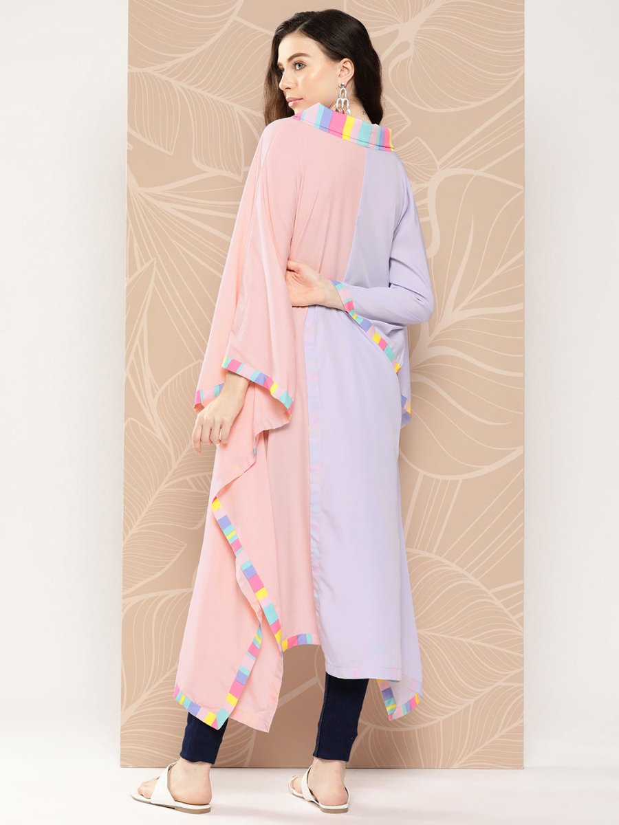 Ahalyaa Women Colourblocked Flared Sleeves Gotta Patti Crepe Kaftan Kurta | Swadesiicart