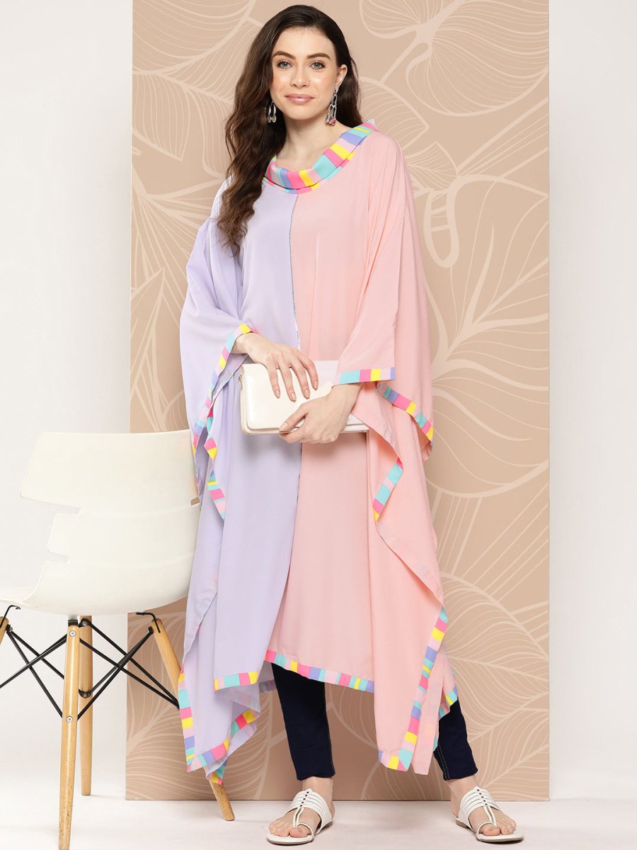 Ahalyaa Women Colourblocked Flared Sleeves Gotta Patti Crepe Kaftan Kurta | Swadesiicart