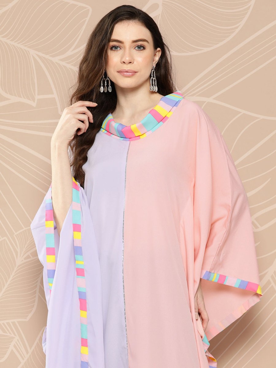 Ahalyaa Women Colourblocked Flared Sleeves Gotta Patti Crepe Kaftan Kurta | Swadesiicart