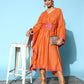 Ahalyaa Women Orange & Gold-Toned Striped Flared Sleeves Gotta Patti Crepe Kaftan Kurta | Swadesiicart