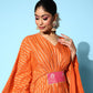 Ahalyaa Women Orange & Gold-Toned Striped Flared Sleeves Gotta Patti Crepe Kaftan Kurta | Swadesiicart