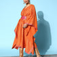 Ahalyaa Women Orange & Gold-Toned Striped Flared Sleeves Gotta Patti Crepe Kaftan Kurta | Swadesiicart