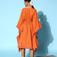 Ahalyaa Women Orange & Gold-Toned Striped Flared Sleeves Gotta Patti Crepe Kaftan Kurta | Swadesiicart