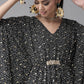 Ahalyaa Women Black & White Printed Flared Sleeves Kaftan Kurta | Swadesiicart
