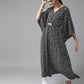 Ahalyaa Women Black & White Printed Flared Sleeves Kaftan Kurta | Swadesiicart