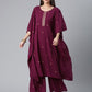 Ahalyaa Burgundy & Golden Printed Kurta with Palazzo | Swadesiicart