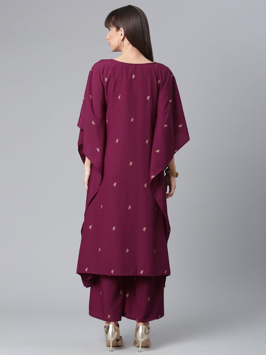Ahalyaa Burgundy & Golden Printed Kurta with Palazzo | Swadesiicart