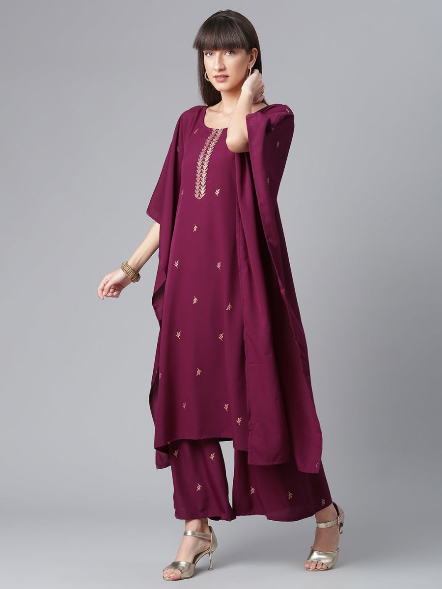 Ahalyaa Burgundy & Golden Printed Kurta with Palazzo | Swadesiicart