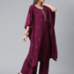 Ahalyaa Burgundy & Golden Printed Kurta with Palazzo | Swadesiicart