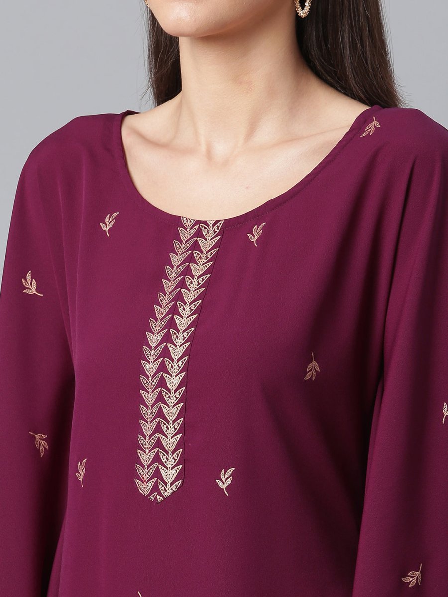 Ahalyaa Burgundy & Golden Printed Kurta with Palazzo | Swadesiicart