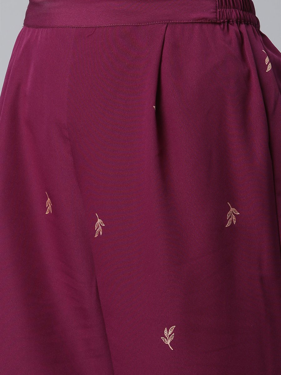 Ahalyaa Burgundy & Golden Printed Kurta with Palazzo | Swadesiicart