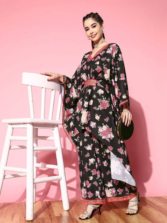 Ahalyaa Women Floral Printed Gotta Patti Kurta with Palazzos | Swadesiicart