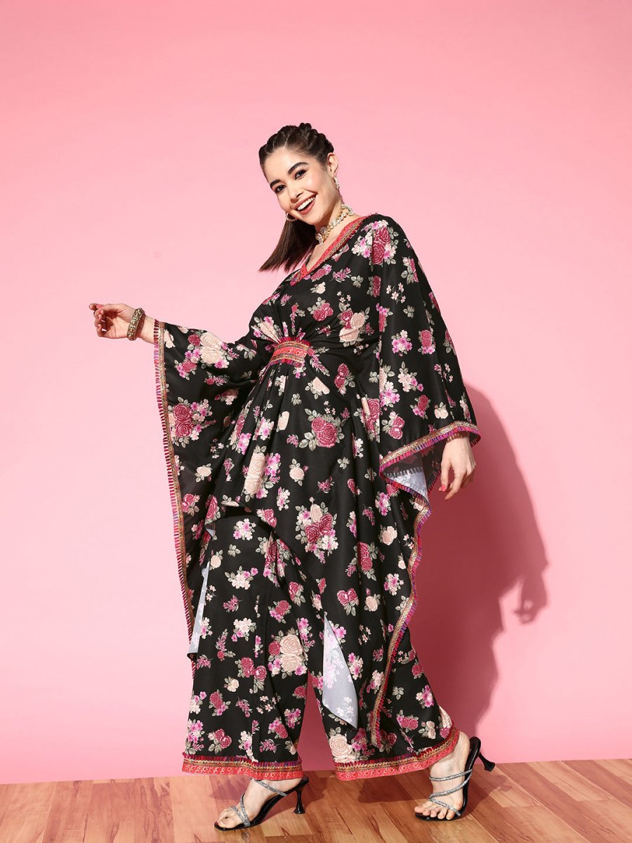Ahalyaa Women Floral Printed Gotta Patti Kurta with Palazzos | Swadesiicart