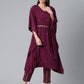 Ahalyaa Women Burgundy & Golden Printed Kurta With Trouser | Swadesiicart