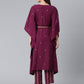 Ahalyaa Women Burgundy & Golden Printed Kurta With Trouser | Swadesiicart