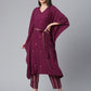 Ahalyaa Women Burgundy & Golden Printed Kurta With Trouser | Swadesiicart