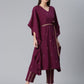 Ahalyaa Women Burgundy & Golden Printed Kurta With Trouser | Swadesiicart