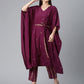 Ahalyaa Women Burgundy & Golden Printed Kurta With Trouser | Swadesiicart