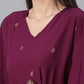 Ahalyaa Women Burgundy & Golden Printed Kurta With Trouser | Swadesiicart