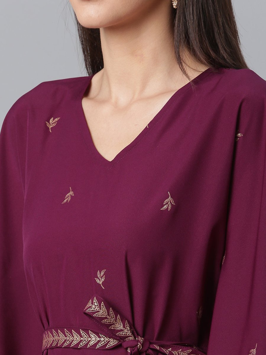 Ahalyaa Women Burgundy & Golden Printed Kurta With Trouser | Swadesiicart