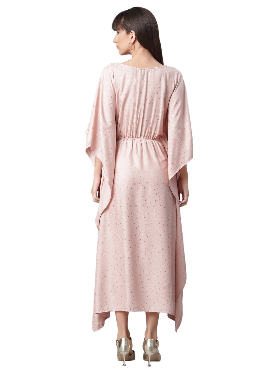 Ahalyaa Women Peach-Colored Printed Flared Sleeves Beautiful Kaftan Kurta | Swadesiicart