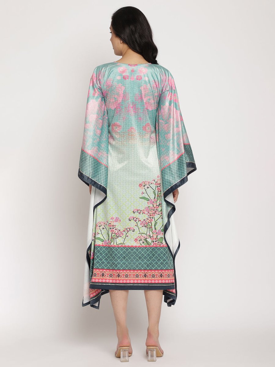 Ahalyaa Women's Sea Green Digital Print Velvet Kaftan | Swadesiicart