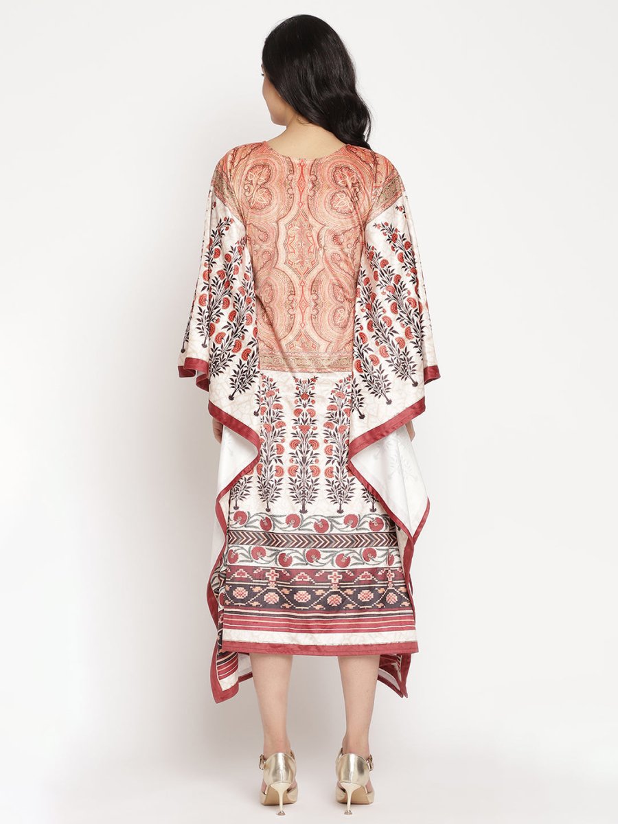Ahalyaa Women's Beige Color Digital Print Velvet Kaftan | Swadesiicart