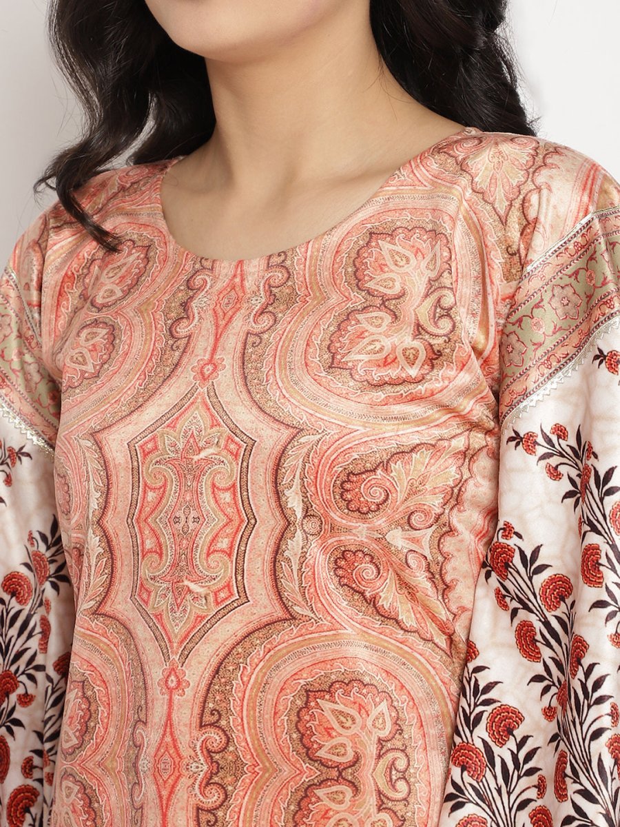 Ahalyaa Women's Beige Color Digital Print Velvet Kaftan | Swadesiicart